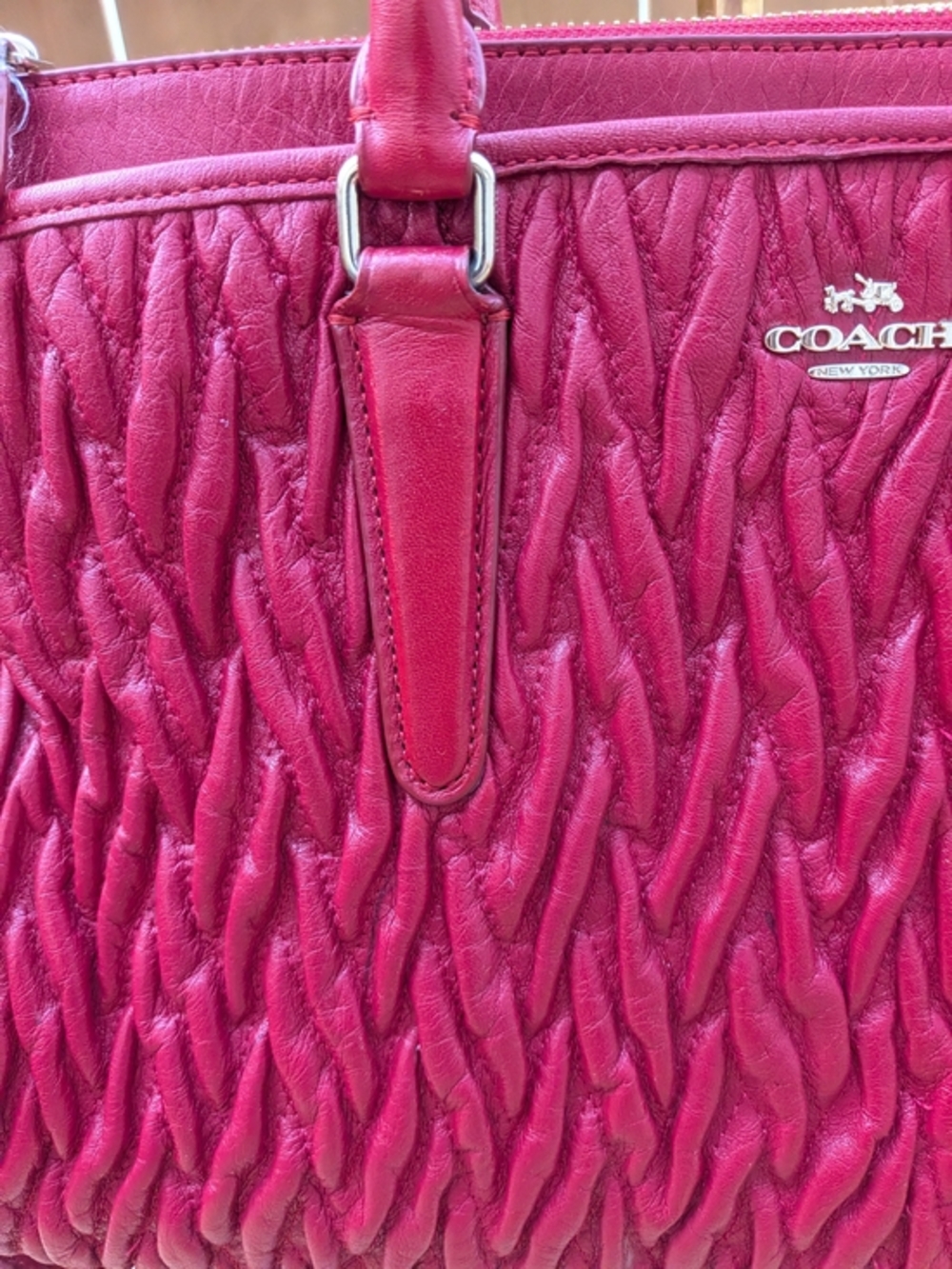 Red Coach Twisted Gathered Leather Morgan Satchel (Style Number: F37083). - Picture 2 of 16